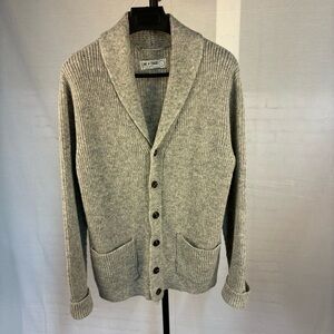 Line of Trade Shetland Wool Shawl Collar Ribbed Cardigan Oatmeal L